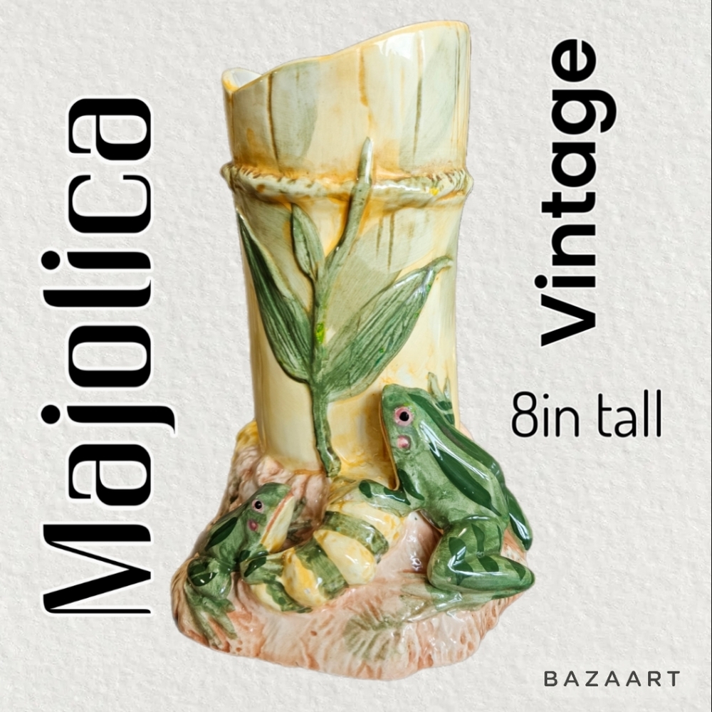 Vintage Majolica Pottery Vase 8in. Tall